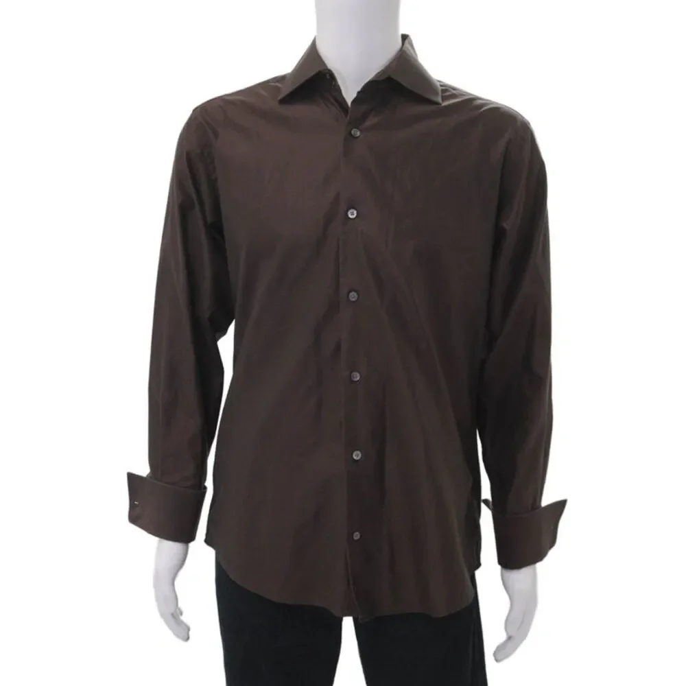 Banana Republic Mens Cotton Collared Long Sleeve Button Down Shirt Brown Size M